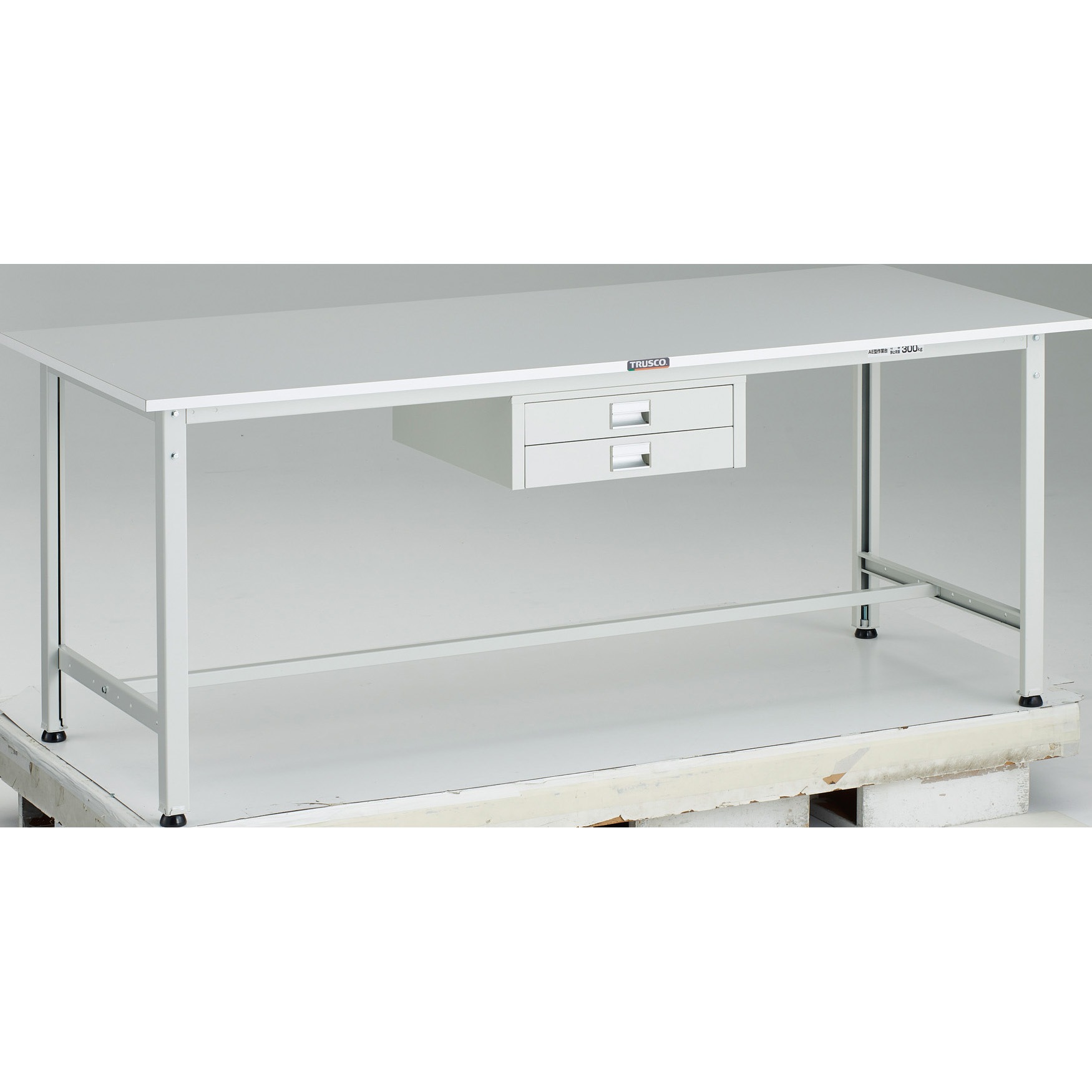 RAE-1800UDC2 W 軽量作業台(薄型2段引出し付) リノリューム天板 TRUSCO 荷重300kg 間口1800mm奥行750mm高さ740mm  RAE-1800UDC2 W