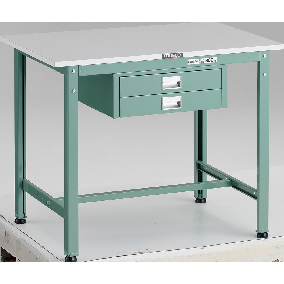 RAE-0960UDC2 軽量作業台(薄型2段引出し付) リノリューム天板 TRUSCO 荷重300kg 間口900mm奥行600mm高さ740mm  RAE-0960UDC2
