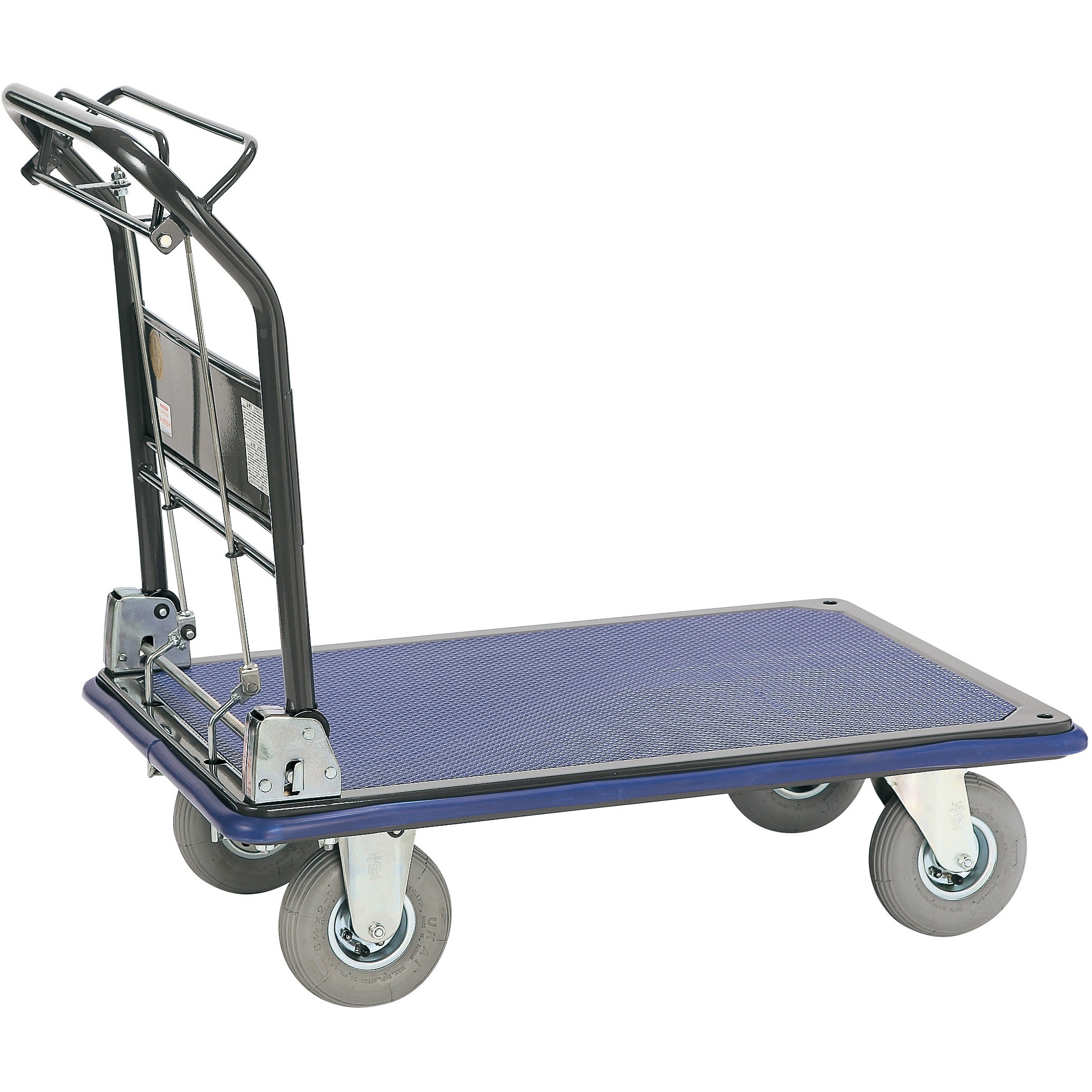 301AR-HB 空気入りキャスタータイプ ハンドストッパー付き(折りたたみハンドルタイプ) 石川製作所 スチール製 ブレーキあり ゴム車輪 荷台寸法915×615mm  301AR-HB