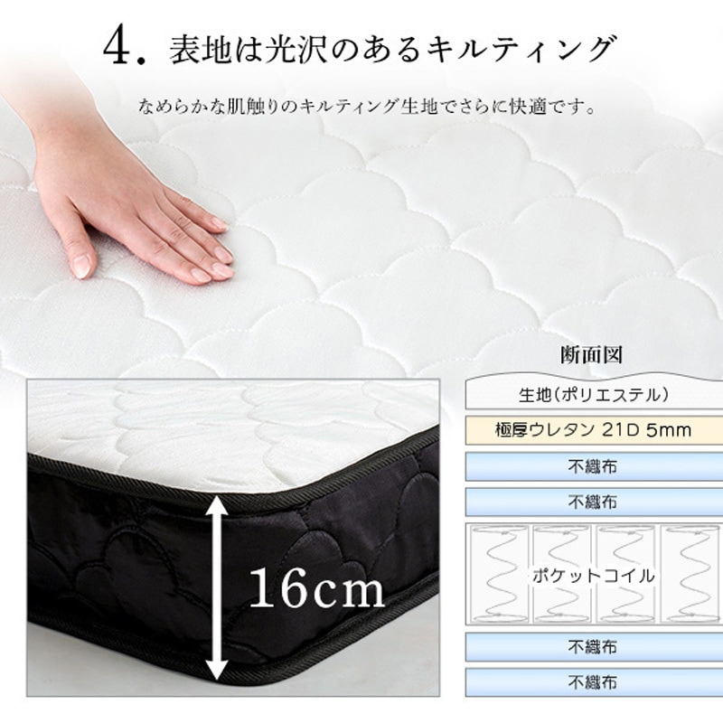SRM-01SSS-BK ポケットコイルマットレス(スリムショートシングル) 1台