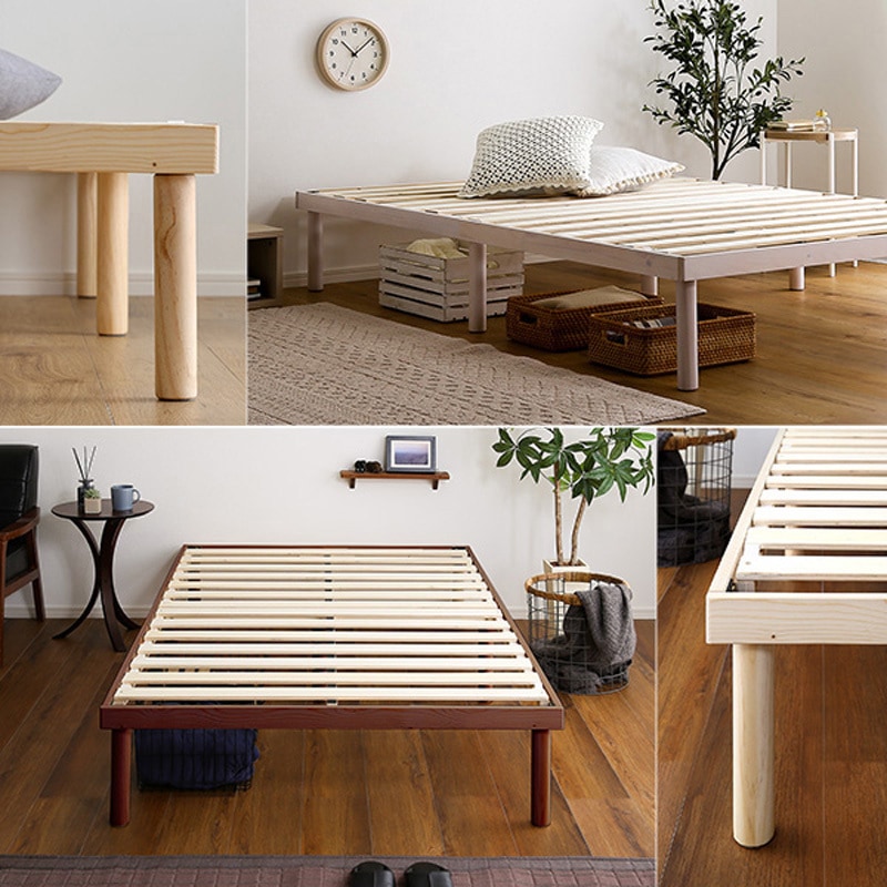 パイン材高さ2段階調整脚付きすのこベッド(セミダブル) パイン材高さ2
