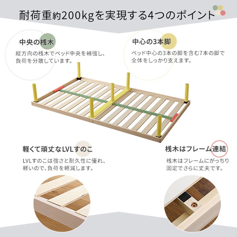 パイン材高さ2段階調整脚付きすのこベッド(セミダブル) パイン材高さ2段階調整脚付きすのこベッド(セミダブル) Twily