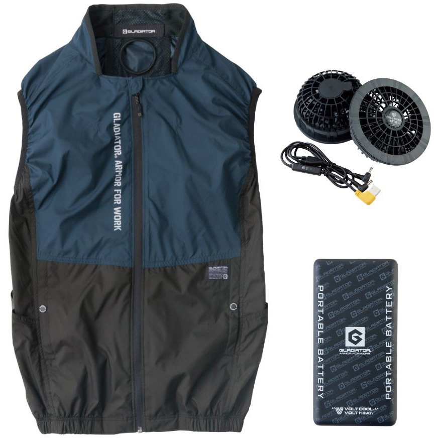 G244029 ボルトクールライト+ベスト・ファン・バッテリーセット VOLTCOOL ポリエステル100% ネイビー色 サイズL