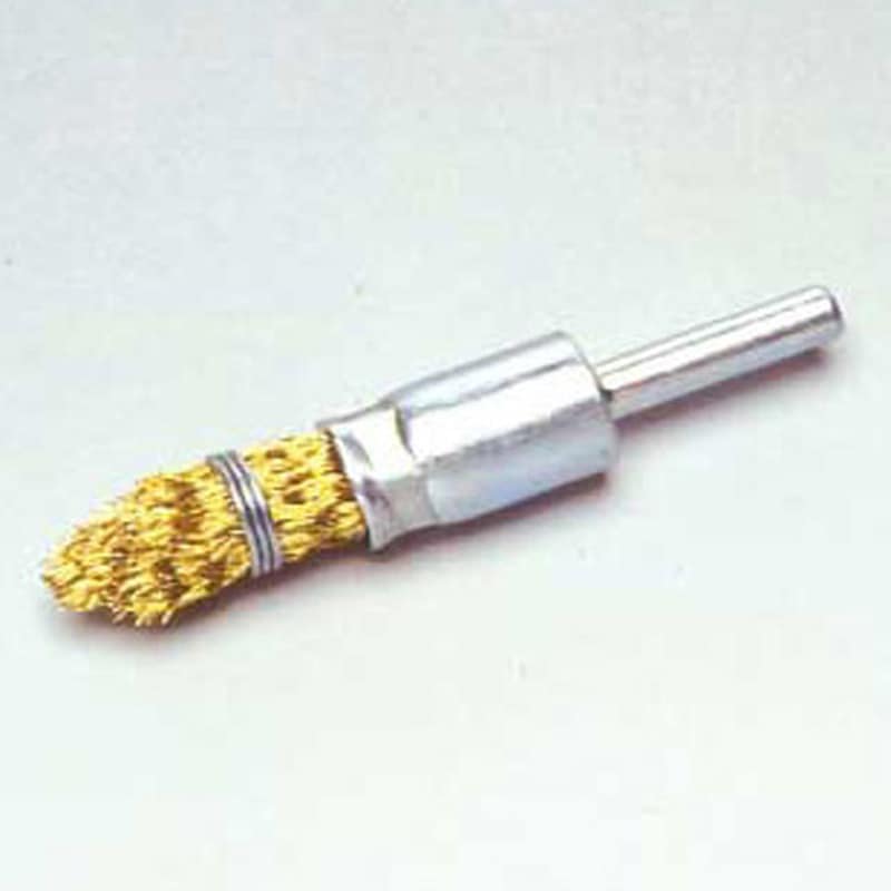 SE-153 カシメ結束式鋼線メッキ線剣先軸付筒型ブラシ(黄より線