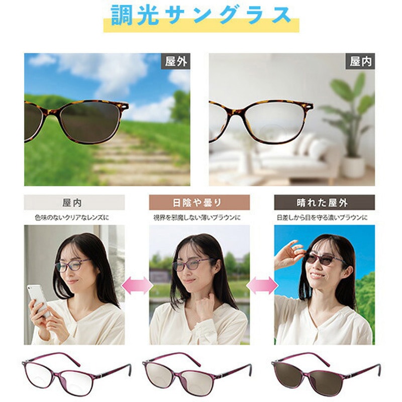 UVカット 遠近調光グラス べっ甲柄/+3.0 べっ甲柄+3.0 UVカット 遠近調光グラス 1個 メイダイ 【通販モノタロウ】