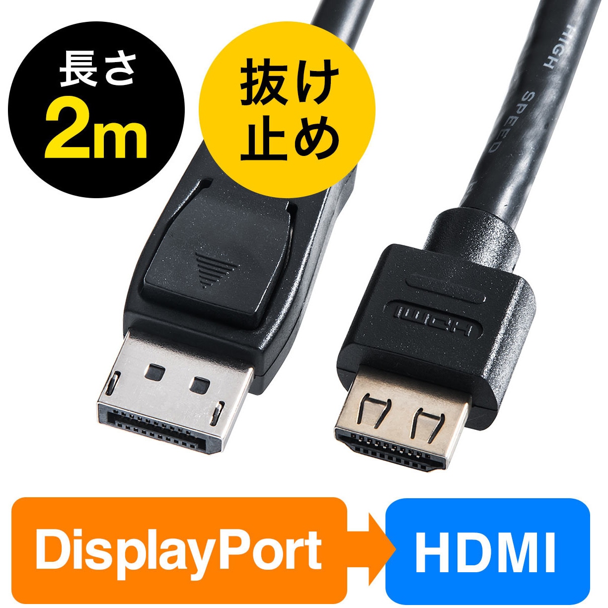 500-KC021-2 変換ケーブル サンワダイレクト DisplayPortオス-HDMIオス