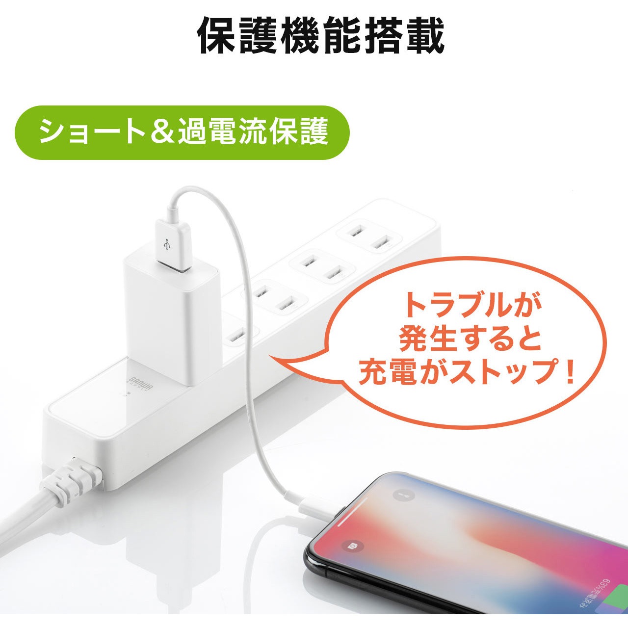 700-AC026W USB充電器 サンワダイレクト プラグ形状2P 定格出力DC5V/1A