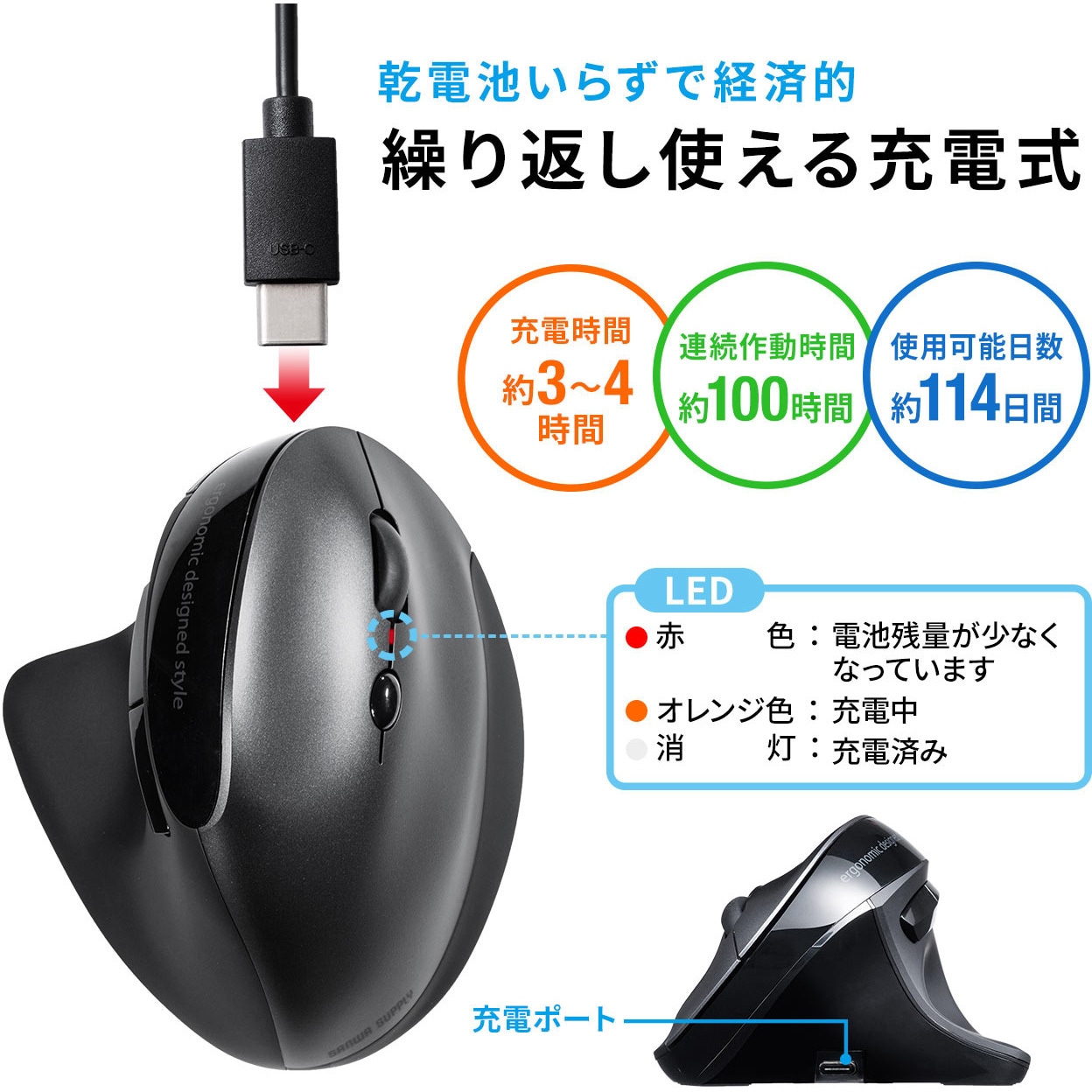 400-MA127BK ブルーLEDマウス サンワダイレクト ボタン数5ボタン 2.4