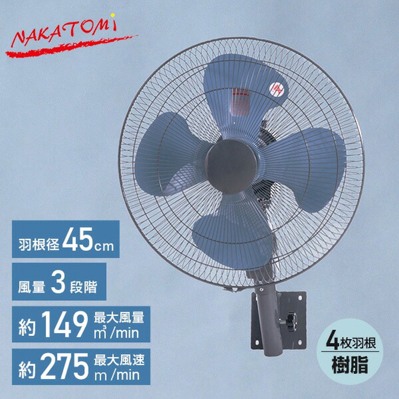 TZW-45P 工場扇 壁掛け式 45cm羽根 大風量 業務用 工業用 ナカトミ AC