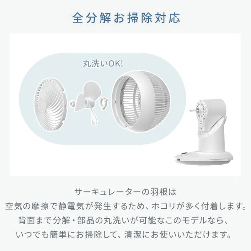 YAR-CD20ES(W) サーキュレーター 首振り360度 DCモーター 全分解
