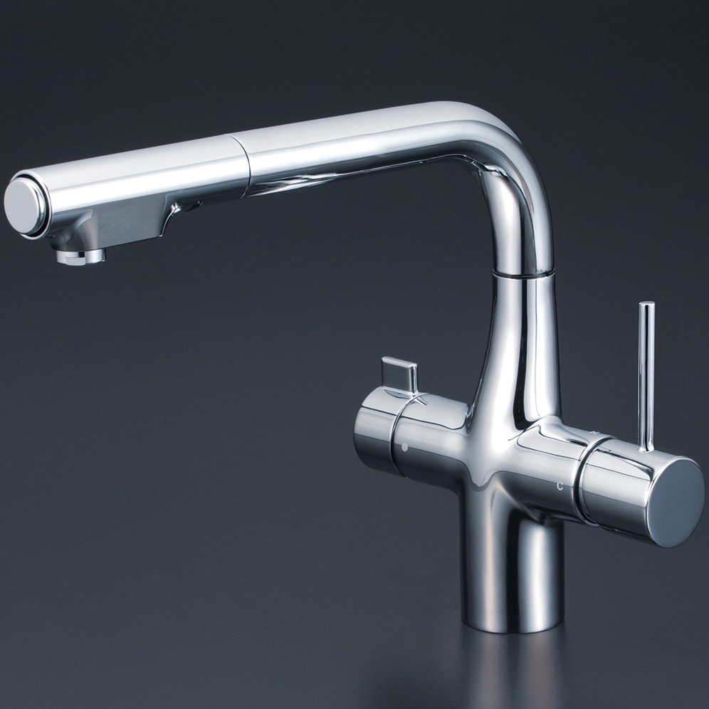 【新品未使用】KVK ビルトイン浄水器 KM6061ECTキッチンハウス KM6121SCECHS ビルトイン浄水器用シングルシャワー付混合栓 撥水