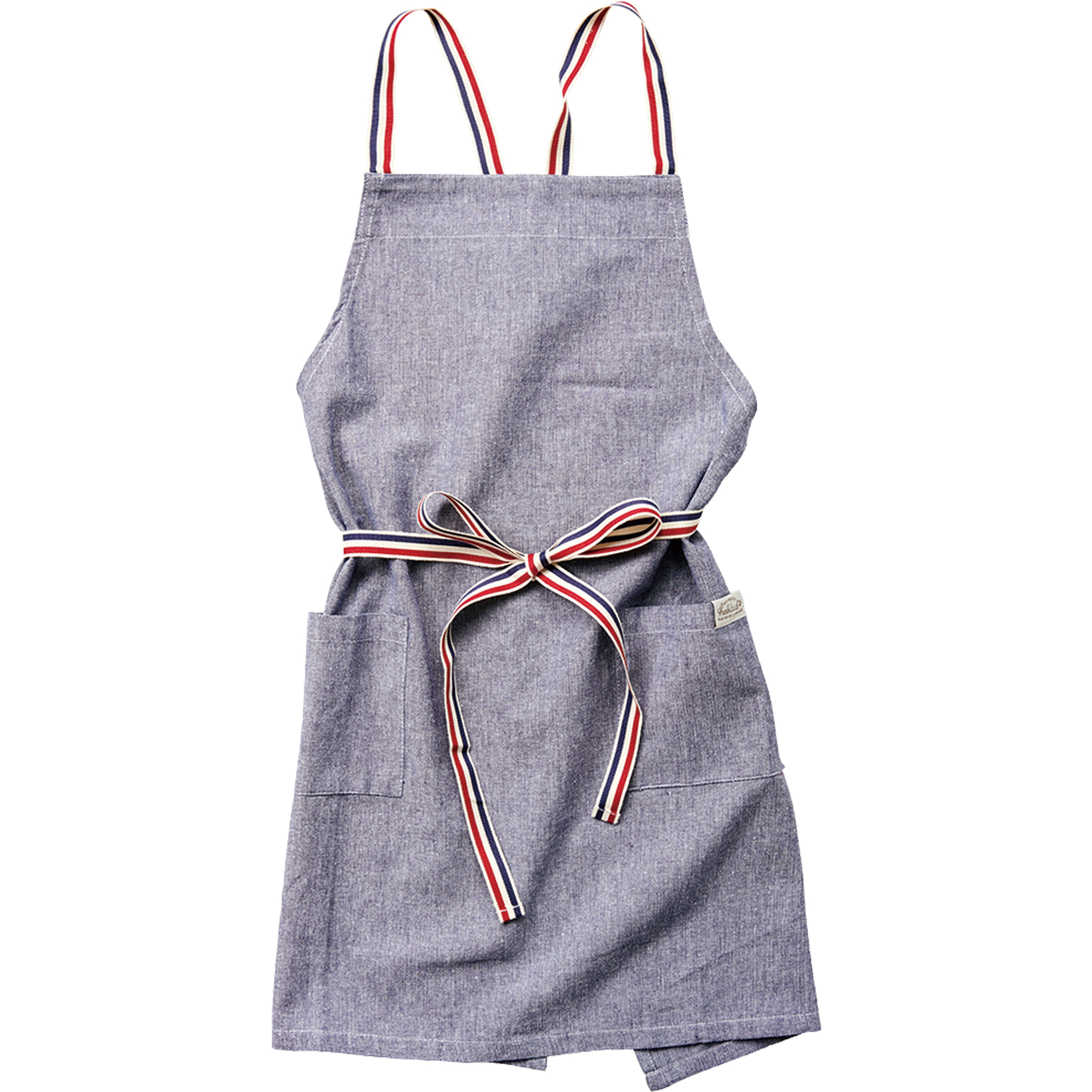 ☆値下げ☆ エプロン コットン F レース 首かけタイプ ポケット付き 462218 エプロン 前紐タイプ ポケット付き 綿100% レップ ブルー色