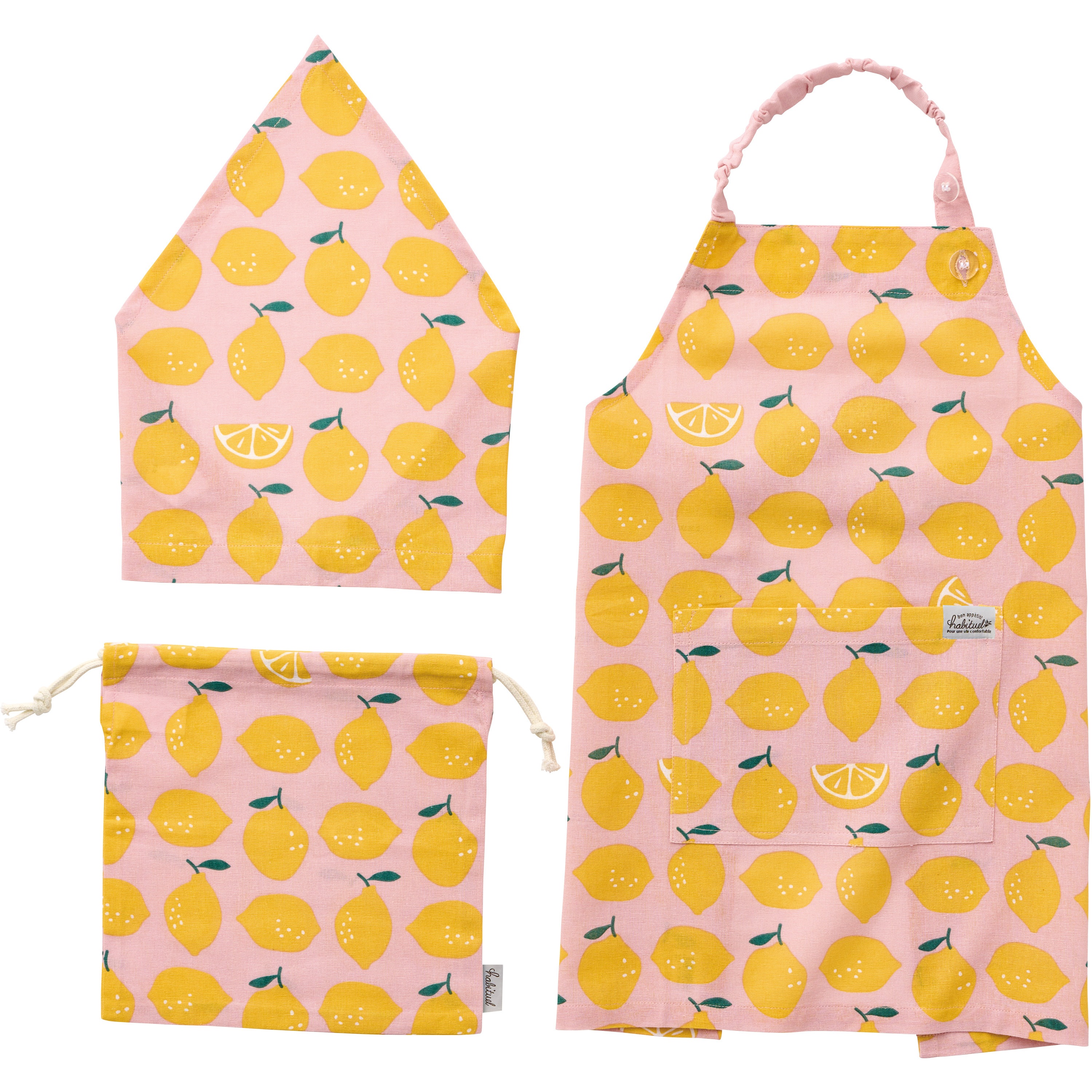 PK555415-MAIL キッズエプロン 三角巾・巾着付き レップ 材質:綿100