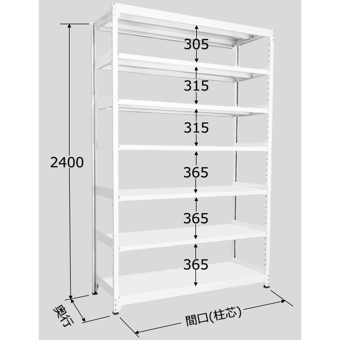 ラークラック 150kg/段 単体 高さ2400mm 7段タイプ W1800×D300×H2400mm RL-3717 ラークラック（１５０ｋｇ／段・単体・高さ２４００ｍｍ・６段タイプ