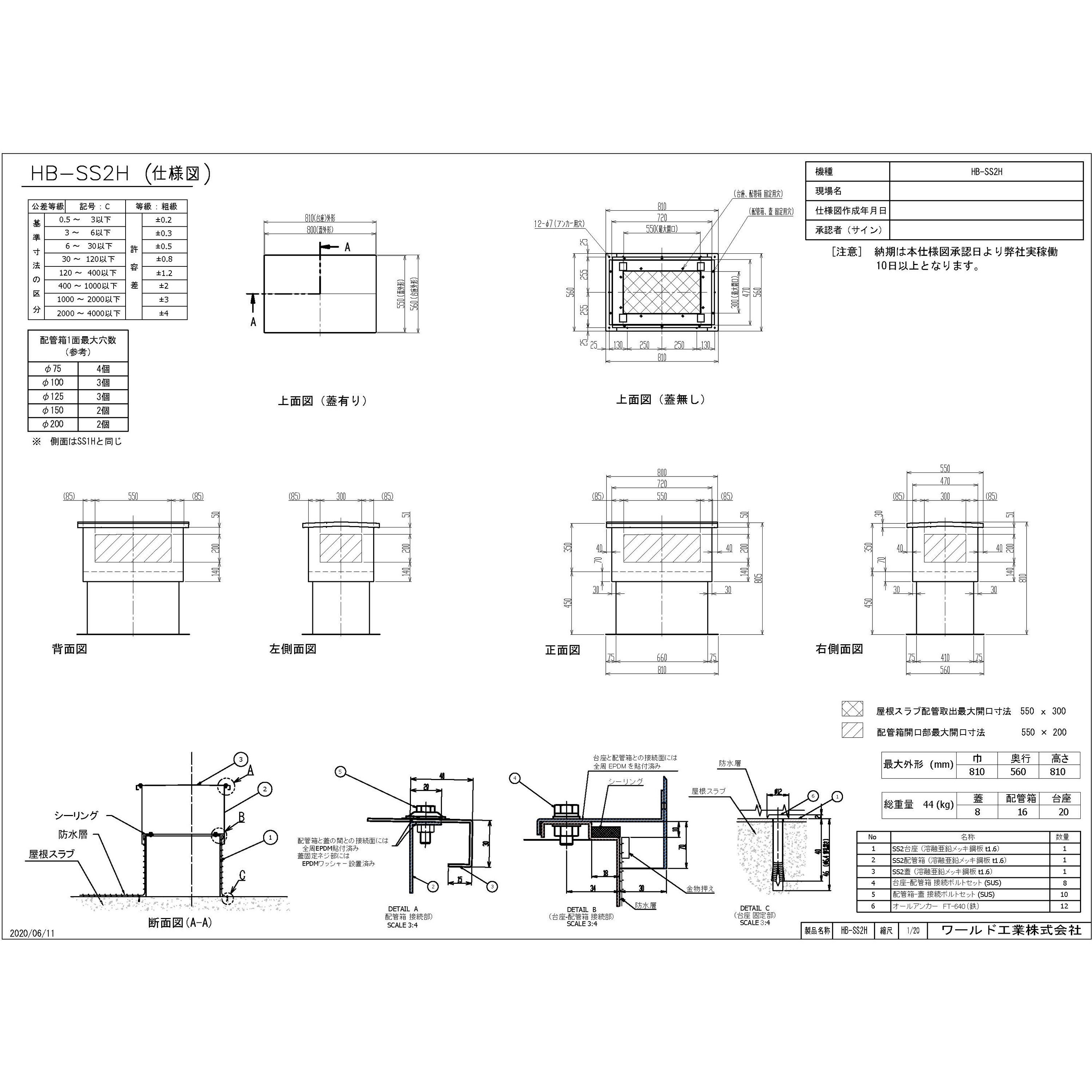 HB-SS2H-2 ハットボックス(あと施工仕様) 1台 ワールド工業 【通販