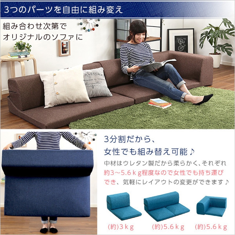 SH-07-LNR-NV-LF2 コーナーフロアソファ ロータイプ ファブリック 3人