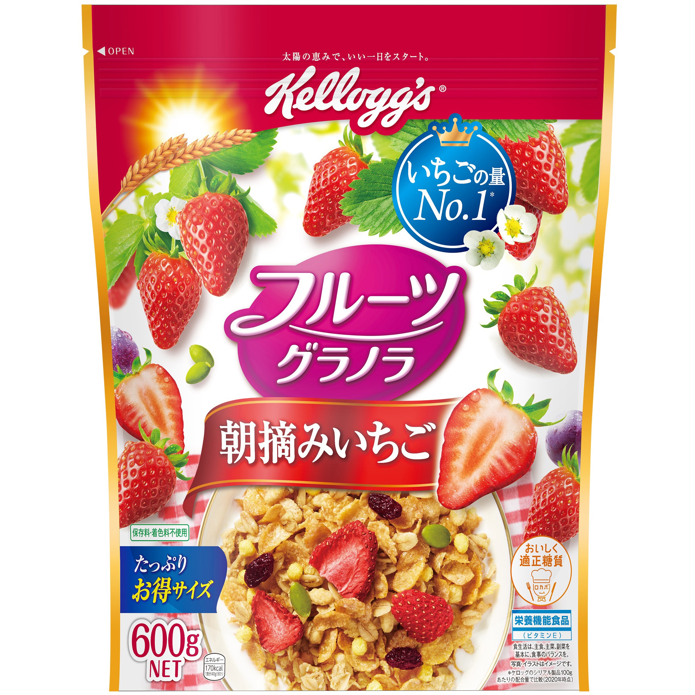 フルーツグラノラ朝摘みいちご 徳用 600g 日本ケロッグ 1ケース 600g 6個 通販モノタロウ