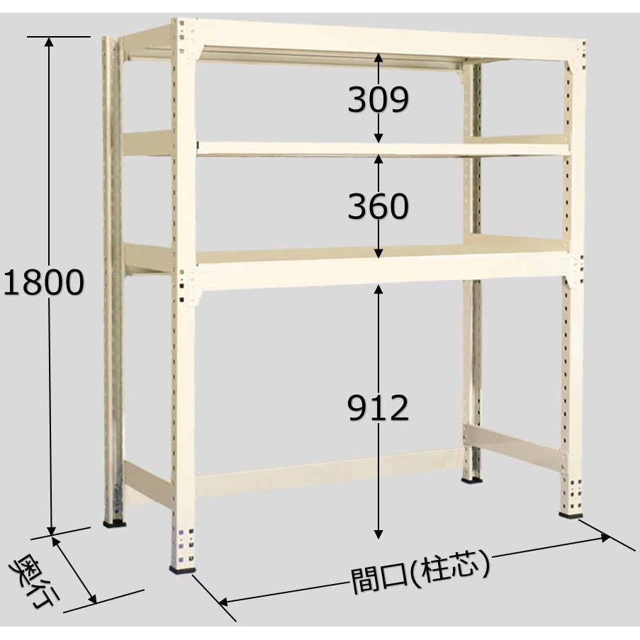 BFW1818J03T 中量ボトムフリーラック(下段開放棚)(300Kg/段・3段タイプ