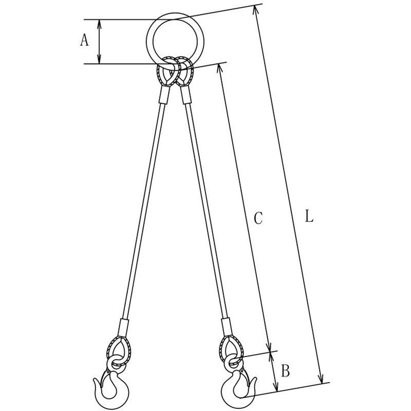 2.0tx2.0m 2点吊カラーワイヤ Vフック付 1セット 中村工業