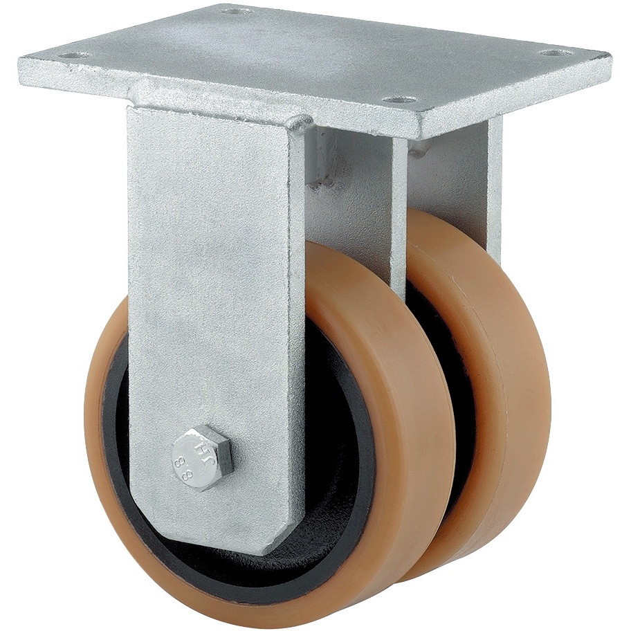 9958FTP100P65 超重荷重用双輪キャスター”OMIKRON TWIN”(ポリウレタン車輪) 固定式 テンテキャスター 青色亜鉛メッキ仕上 100径   9958FTP100P65