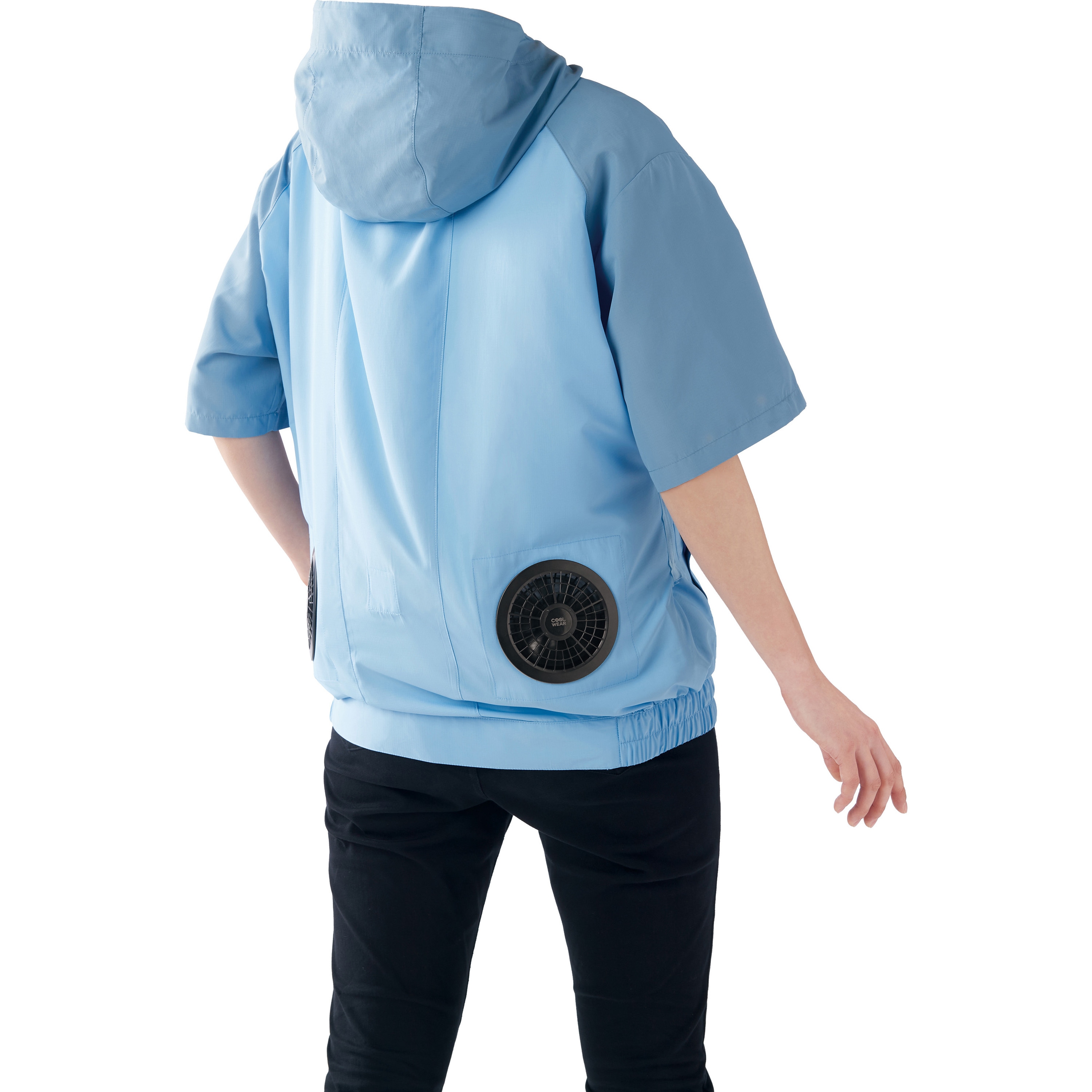 【美品】洗える空調服　ファン付き　半袖 フード無し CCS-L02-A 水色 CCS-L02-A クールウェア 半袖セット フード無し (ファン