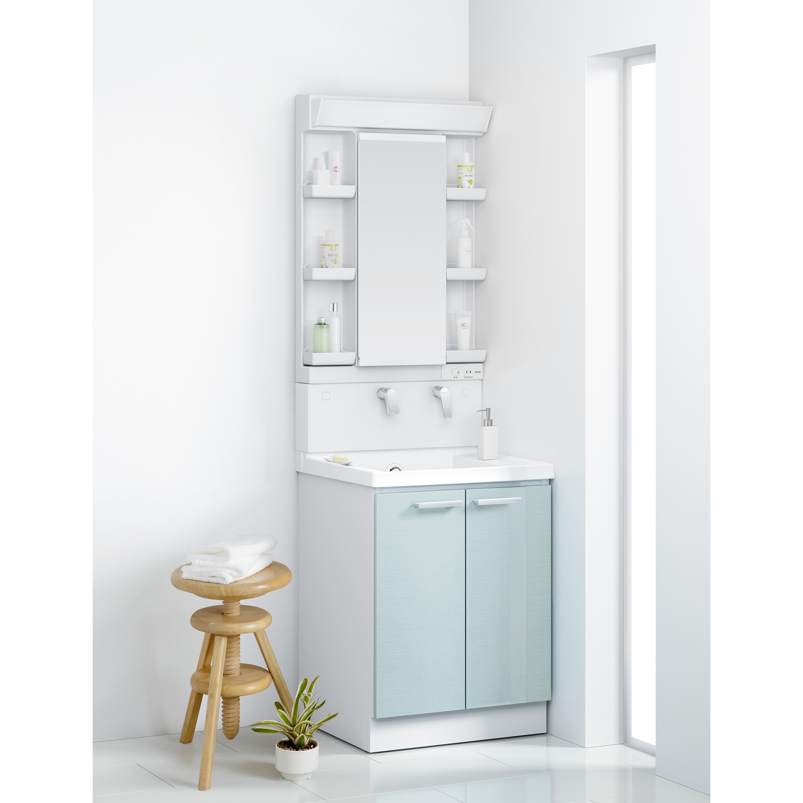 洗面化粧台 Vシリーズ 間口600 一面鏡 2枚扉 TOTO [LMPB060A1GDG1G＋LDPB060BAGES2A] 寒冷地 メーカー直送 TOTO 洗面台 Vシリーズ 幅600mm 2枚扉タイプ 一面鏡 LED照明