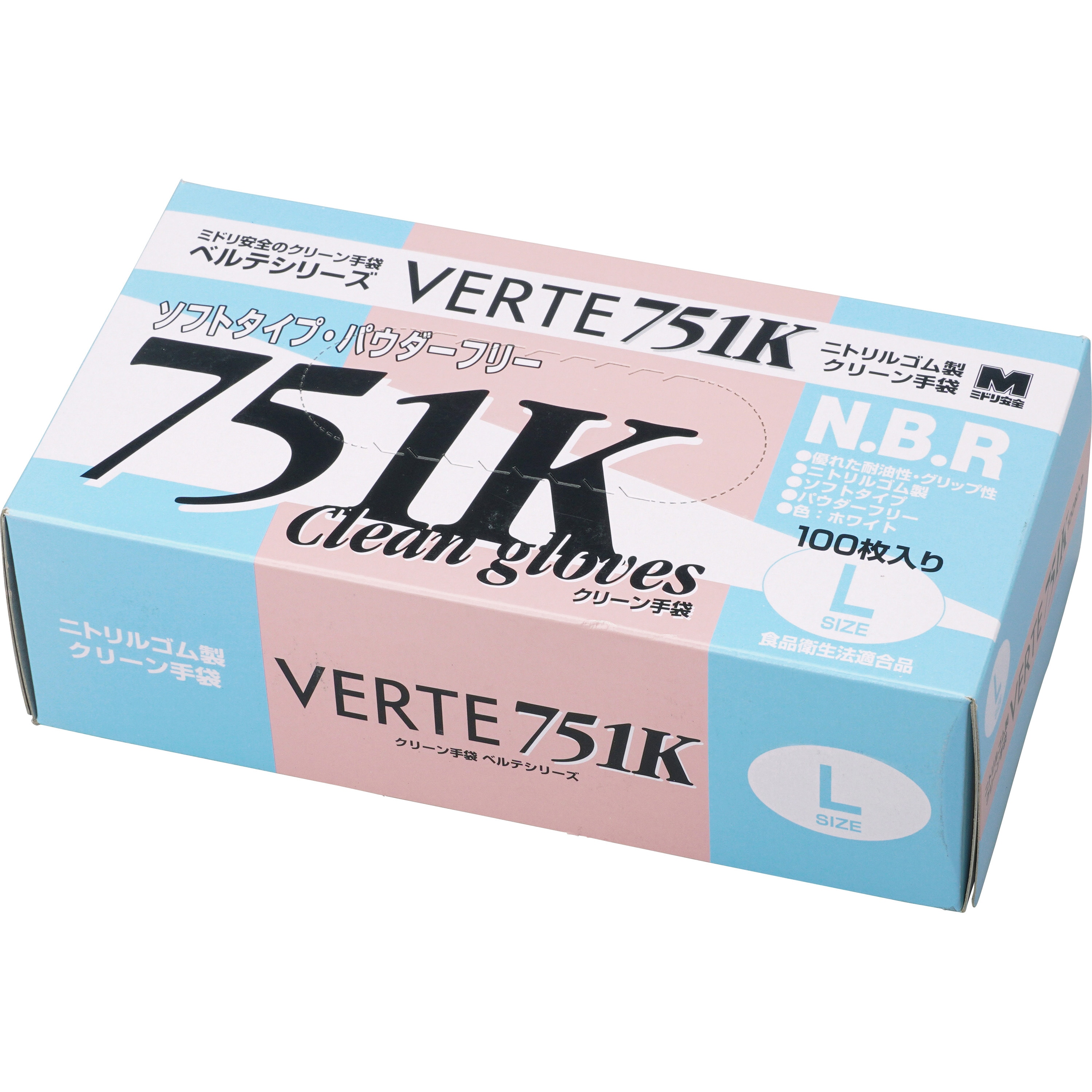 VERTE-751K-L ニトリル使い捨て手袋 粉なし 100枚入 白 ミドリ安全 粉無 ホワイト色 サイズL VERTE-751K-L -  【通販モノタロウ】