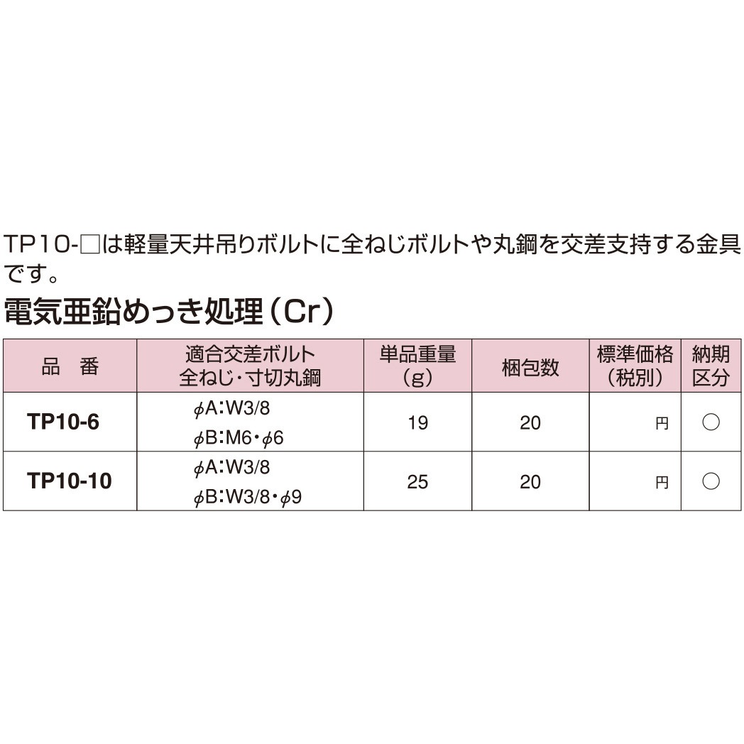 TP10-6 吊りボルト交差支持金具 南電機 1箱(20個) TP10-6 - 【通販