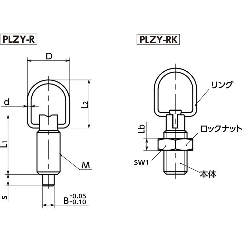 PLZY-5-5-M10-RK インデックスプランジャ - ロック機構つき - リング