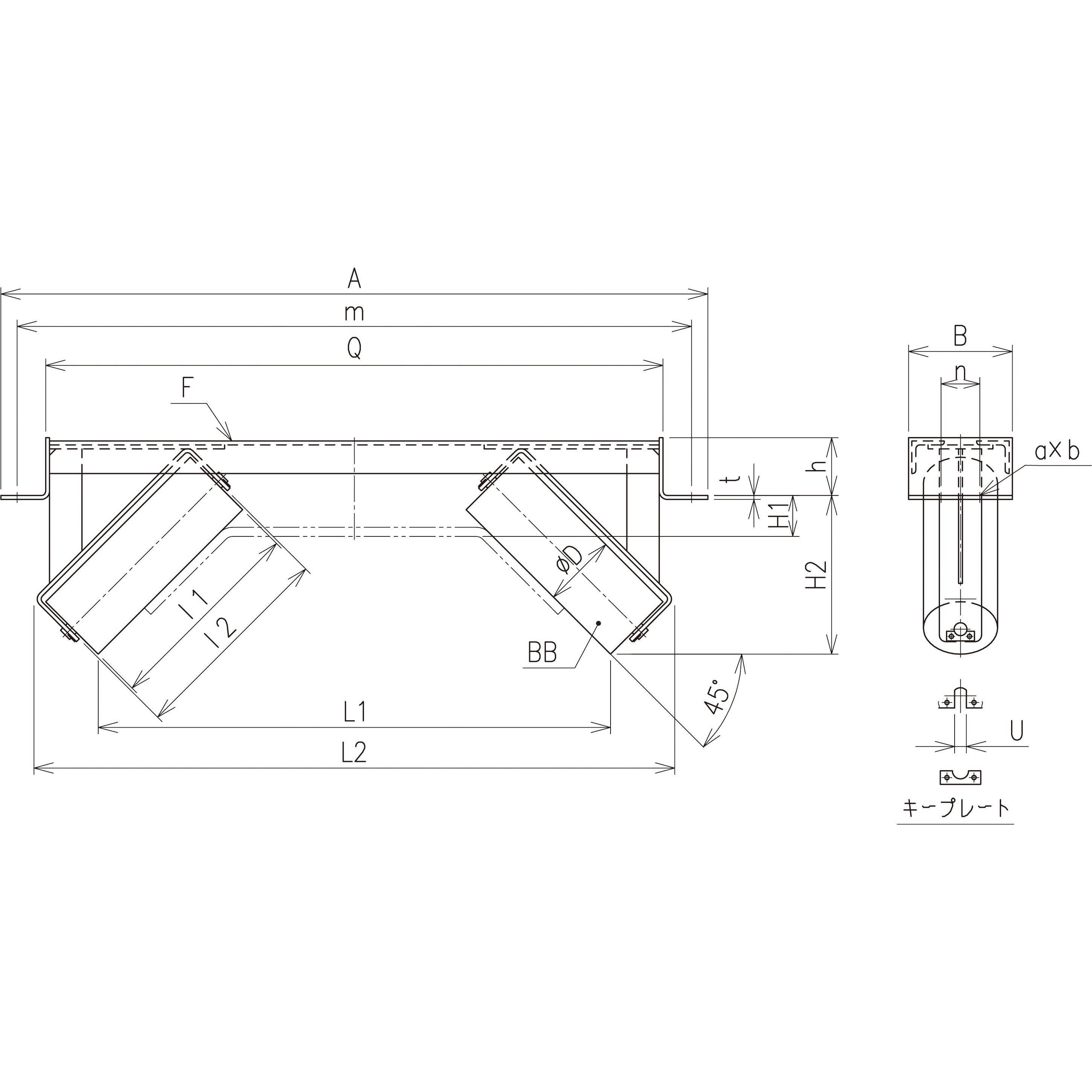 ARPB2-40 屋外ベルトコンベア用A型押えリターンブラケット2槽式[ARPB2
