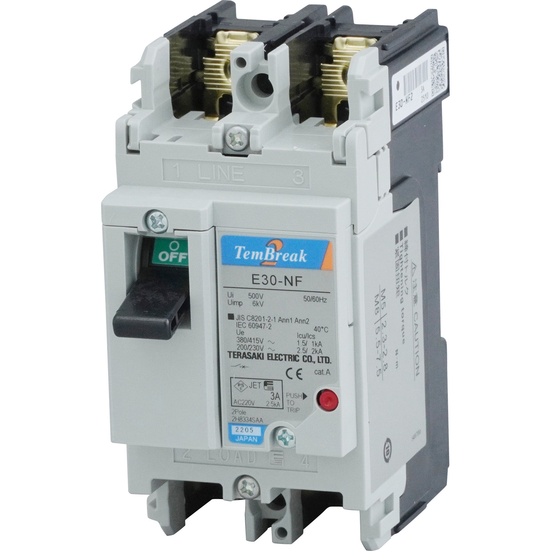 E30-NF 2P FC 3A TemBreak2(テムブレークツー) ノーヒューズブレーカ 経済品シリーズ 寺崎電気産業 3A 極数2P   E30-NF 2P FC 3A