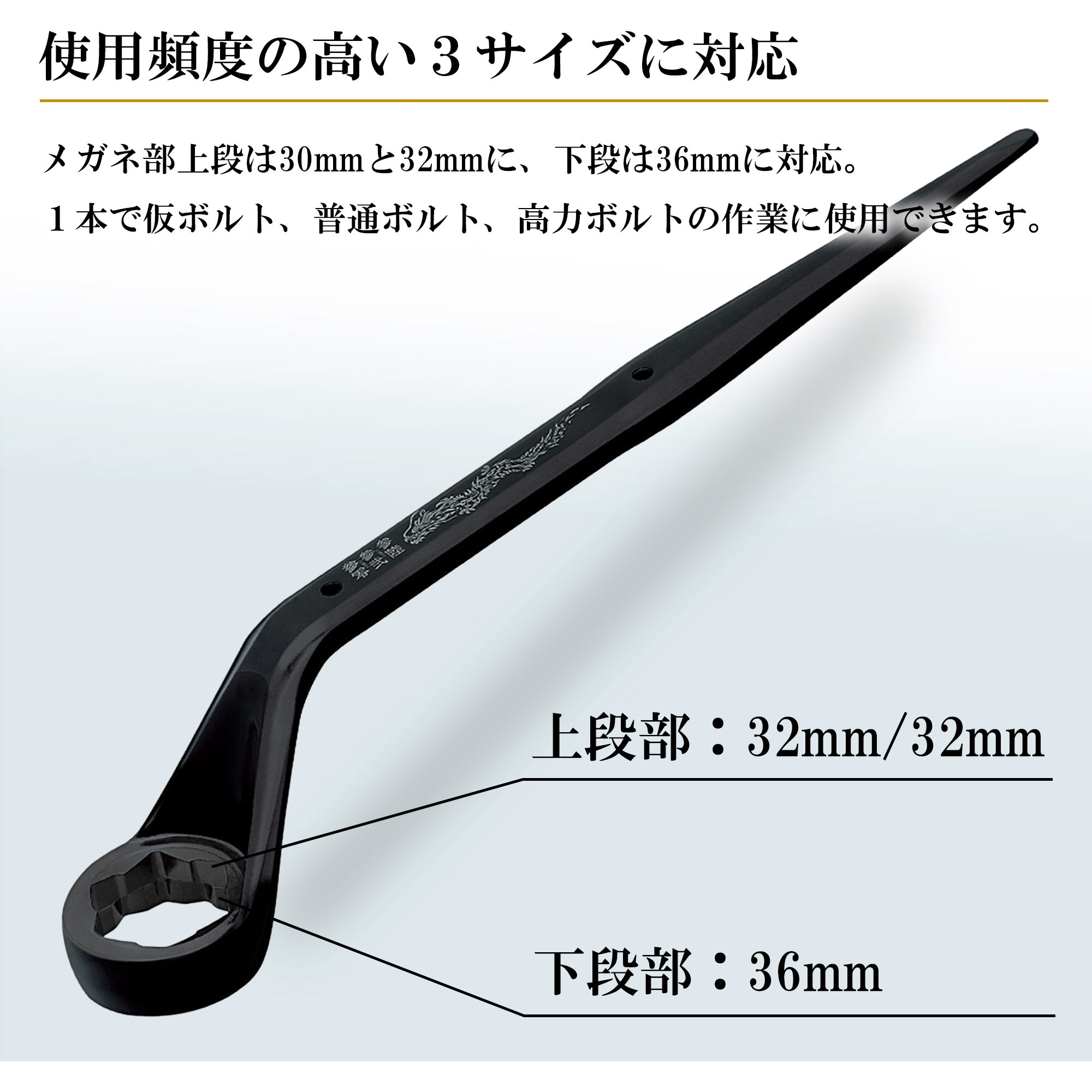 MW-303236BKD 3サイズメガネレンチ36/30×32 ブラック MUST TOOL