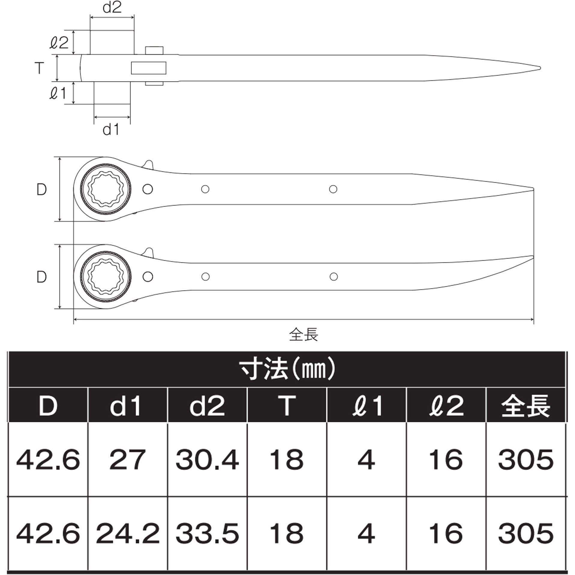 RW-1721S ラチェットレンチ17/21 ストレート MUST TOOL シルバー色