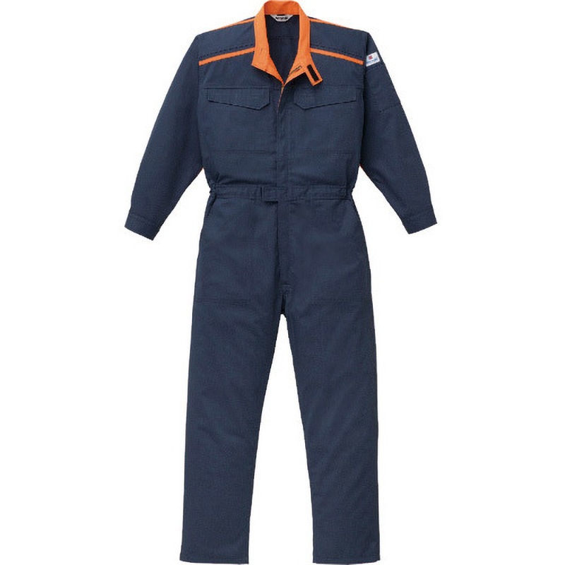 5102-NB-M 防炎つなぎ服 5102シリーズ AUTO-BI(山田辰) 混率アクリル系55・綿35・ケブラーR10% ネイビ-ブル-色 袖丈56cm