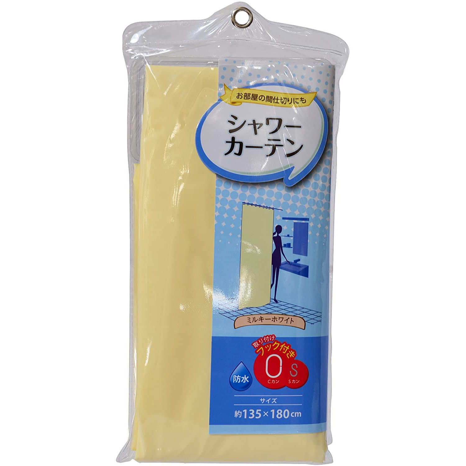 QB-155 バス&ルームカーテン ミルキーホワイト ストリックスデザイン 1