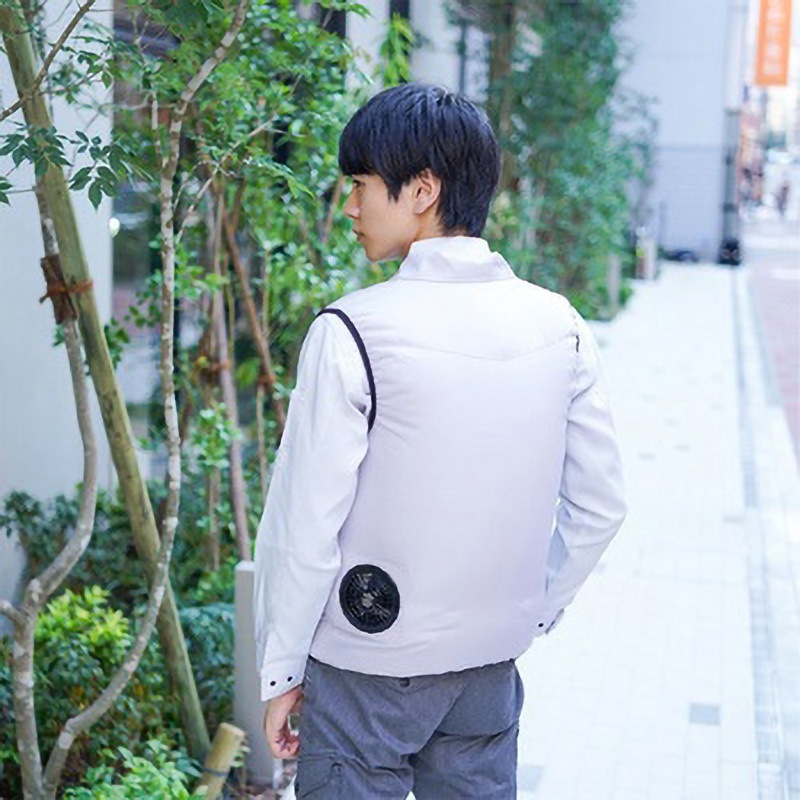 20203、OK0920 空調付きベスト 20201-U +モバイルバッテリーセット OKACHO ポリエステル100% シルバー色 サイズ7L