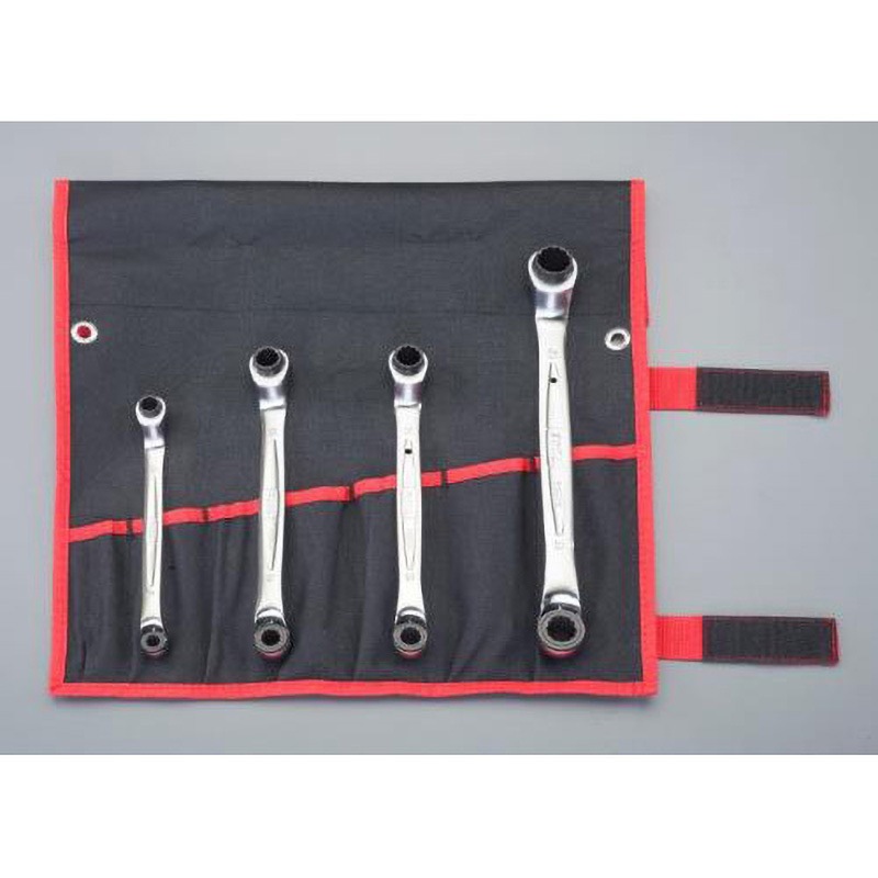 EA614HS-71 4本組/75° ラチェットメガネレンチ(深穴型) エスコ 寸法8×10・11×13・12×14・17×19mm  EA614HS-71