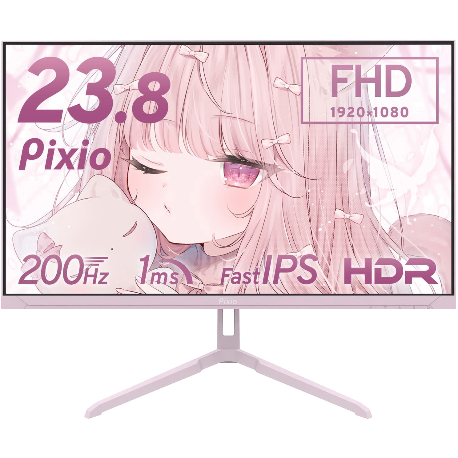 PX248WAVEK-O PX248 Wave ゲーミングモニター 23.8インチ 200Hz FHD Fast IPSパネル 1ms (GTG) Pixio 解像度1920×1080p パステルピンク