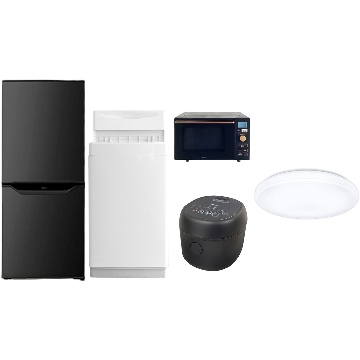 106L6DMLC5テンBK3 家電セット 寮 オフィス 事務所 新生活家電 5点セット (6kg洗濯機 106L冷蔵庫 オーブンレンジ 炊飯器 シーリングライト) 1セット YAMAZEN(山善) 【通販モノタロウ】