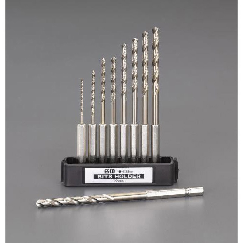 EA824BL-59 2.0-6.0mm 9本組六角軸ショートドリルセット(CO-HSS) エスコ コバルトハイス製 六角シャンク径6.35mm  EA824BL-59