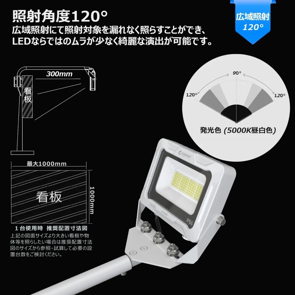 LD-K8W 高演色 看板灯 一体型LEDアームライト 20W 約30cmアーム ワイド