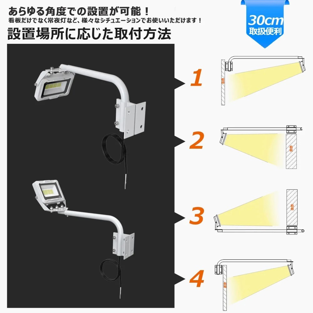 LD-K8W 高演色 看板灯 一体型LEDアームライト 20W 約30cmアーム ワイド