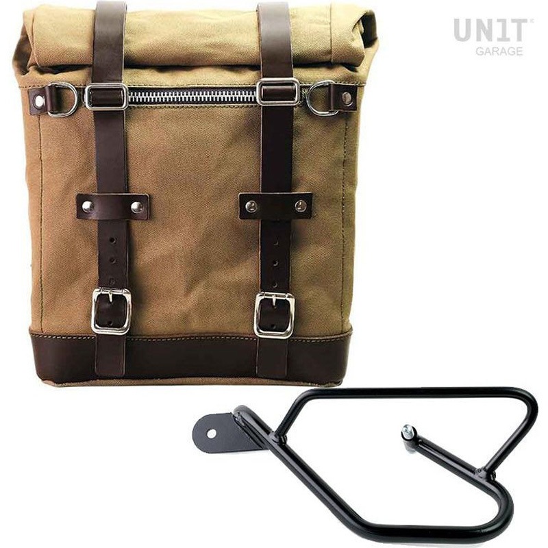 U201+2250SX-Beige-Brown Canvas サイドパニアケース Scram 22L-30L + 左 サブフレーム Guzzi V9 Bobber | U201-2250SX 1個 UnitGarage (ユニットガレージ) 【通販モノタロウ】