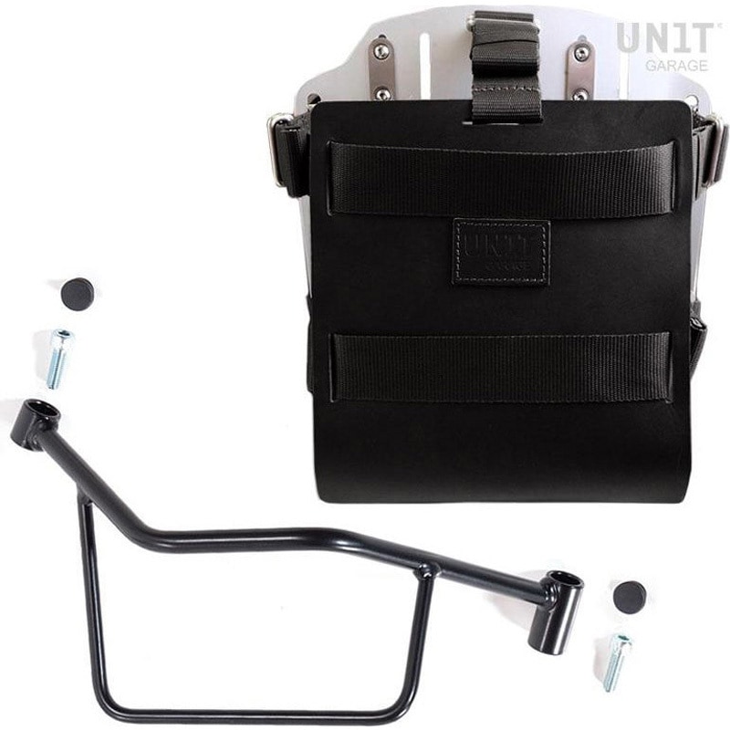 U085+U000+2101DX-Black-Silver Carrying system in aluminum with adjustable leather front， Quick Release System and frame | U085-U000-2101DX UnitGarage (ユニットガレージ) 適合車種BMW R 1200 R LC R 1250 R