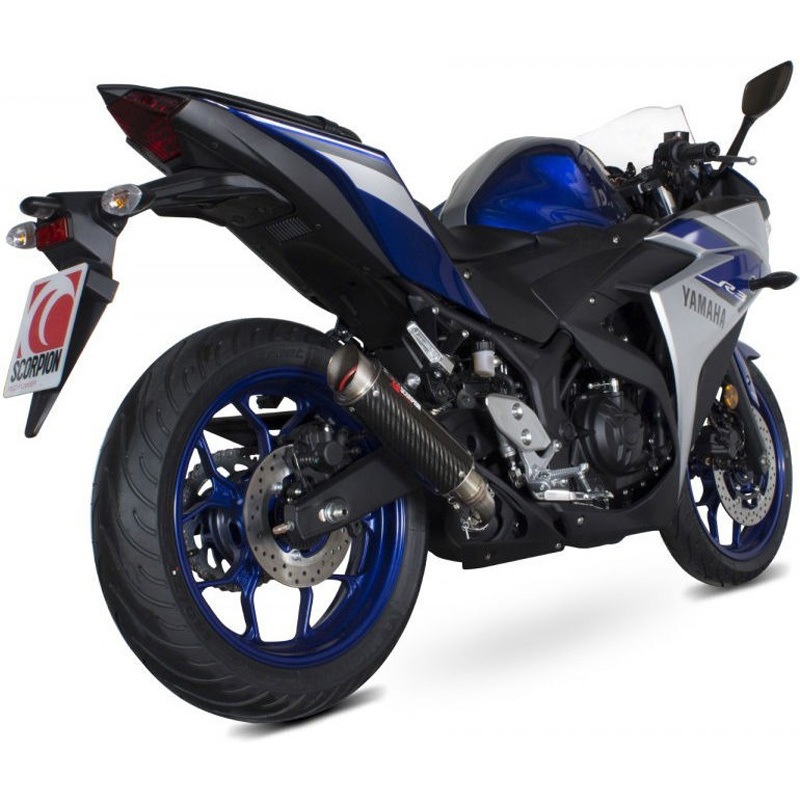 YA1001CEM RP1-GP スリップオン カーボンファイバースリーブ eマーク Yamaha YZF R3 / R25 2014 - 2016 1個 Scorpion (スコーピオン) 【通販モノタロウ】