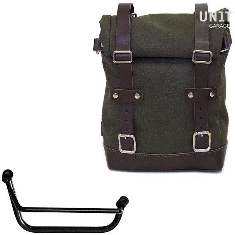 U001+2251DX-Green-Brown サイドパニアケース Canvas + 右 サブフレーム Guzzi V85 TT | U001-2251DX UnitGarage (ユニットガレージ) グリーン・ブラウン色