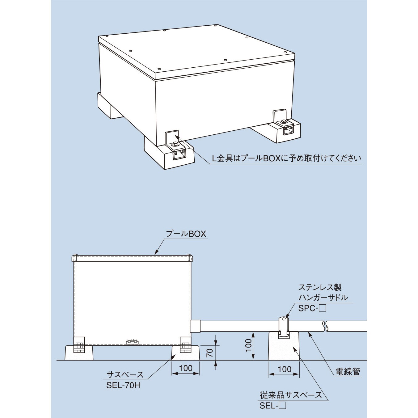 SEL-70H-300 サスベース ステンレスハンガーレールタイプ H-70