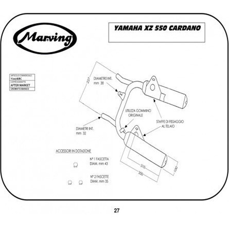 Y/2078/BC デュアルマフラー Cylindrical &Oslash； 100 クロム Yamaha XZ 550 CARDANO 1個 Marving Exhaust (マービングエキゾースト) 【通販モノタロウ】