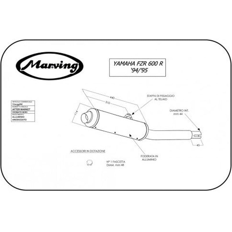 Y/2139/NC マフラー Cylindrical &Oslash； 114 ブラック + アルミニウム Yamaha FZR 600 R (94-95 1個 Marving Exhaust (マービングエキゾースト) 【通販モノタロウ】