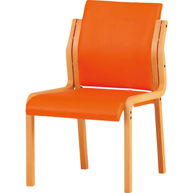 FVM-6L-MOR 木製スタッキングチェア TOKIO(藤沢工業) レザー マンダリンオレンジ色 質量8.2kg   FVM-6L-MOR